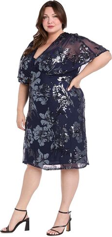 R&M Richards Elegant Knee-Length Beaded Floral Dress W/Sheer Capelet & Flutter Sleeves in Saudi Arabia