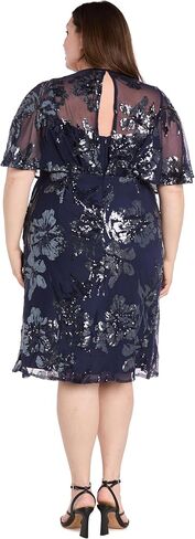 R&M Richards Elegant Knee-Length Beaded Floral Dress W/Sheer Capelet & Flutter Sleeves in Saudi Arabia