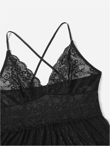 SweatyRocks Women's Plus Size Lingerie Sheer Mesh Floral Lace Cutout Teddy Bodysuit in Kuwait