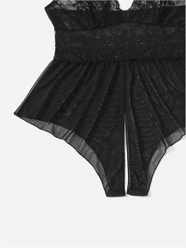 SweatyRocks Women's Plus Size Lingerie Sheer Mesh Floral Lace Cutout Teddy Bodysuit in Kuwait