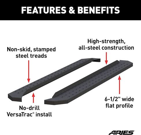 Aries C2885 Ridestep 6-1/2 "× 85" لوحات تشغيل فولاذ أسود (بدون قوسين) in Kuwait