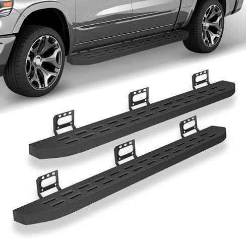 6" Wide Textured Black Carbon Steel Running Boards for 2019-2024 Dodge Ram 1500 Crew Cab,Heavy Duty Side Steps with Non-Slip Step Pads,Powder Coated for Rust Resistance in Saudi Arabia