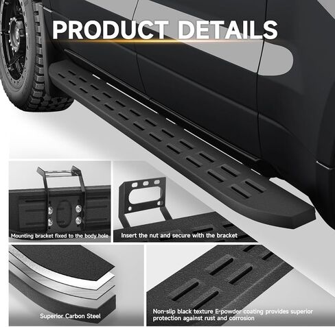 6" Wide Textured Black Carbon Steel Running Boards for 2019-2024 Dodge Ram 1500 Crew Cab,Heavy Duty Side Steps with Non-Slip Step Pads,Powder Coated for Rust Resistance in Saudi Arabia