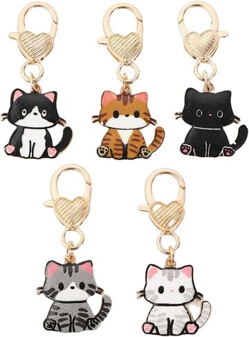5 Pcs Women Girls Keychain Cute Cat Keychain Small Bag Charm Metal Keychains Pendant Kawaii Small Kitty Key Chain in Saudi Arabia