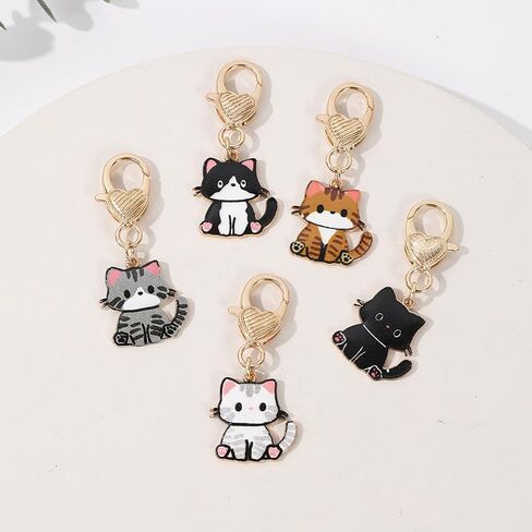 5 Pcs Women Girls Keychain Cute Cat Keychain Small Bag Charm Metal Keychains Pendant Kawaii Small Kitty Key Chain in Saudi Arabia