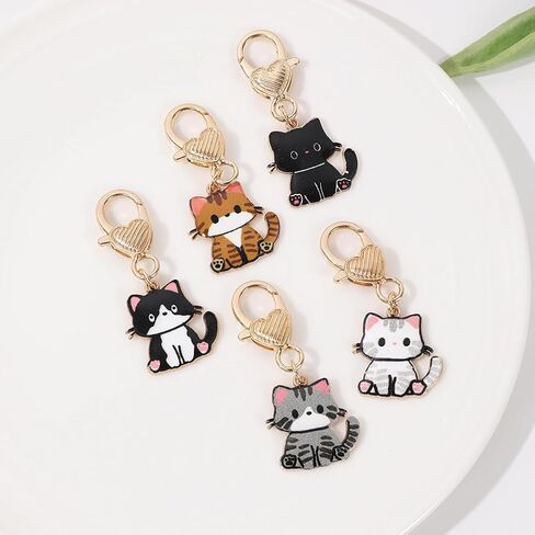 5 Pcs Women Girls Keychain Cute Cat Keychain Small Bag Charm Metal Keychains Pendant Kawaii Small Kitty Key Chain in Saudi Arabia