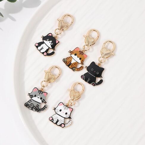 5 Pcs Women Girls Keychain Cute Cat Keychain Small Bag Charm Metal Keychains Pendant Kawaii Small Kitty Key Chain in Saudi Arabia