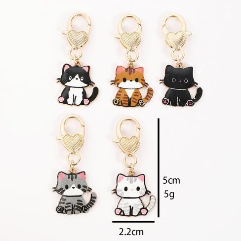 5 Pcs Women Girls Keychain Cute Cat Keychain Small Bag Charm Metal Keychains Pendant Kawaii Small Kitty Key Chain in Saudi Arabia