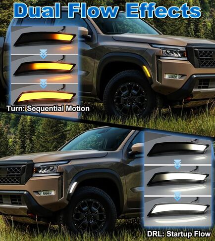 Fender LED LED Side Marker Lights لـ Nissan Frontier 2022-2025 عاكسات مع إشارات دوران متسلسلة ومصابيح تشغيل النهار DRL ، 3rd Gen Frontier Truck Well Lights Accessories (Amber Lens) in Kuwait
