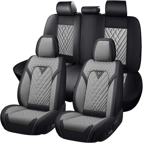 غطاء مقعد السيارة لتويوتا RAV4 2006-2024 ، غطاء مقعد رياضي مريح من Nappa Leather ، يسهل تثبيت أغطية مقعد السيارات مجموعة كاملة （Black & Gray） in Kuwait