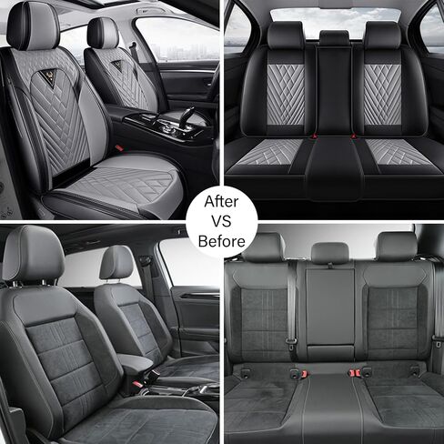 غطاء مقعد السيارة لتويوتا RAV4 2006-2024 ، غطاء مقعد رياضي مريح من Nappa Leather ، يسهل تثبيت أغطية مقعد السيارات مجموعة كاملة （Black & Gray） in Kuwait