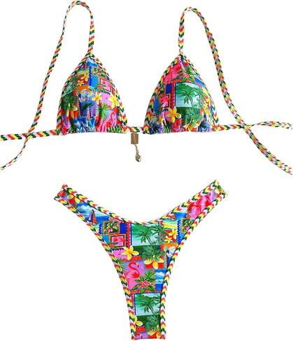 Wdirara Women's 2 قطعة استوائية الرسم Thong Bikini مجموعة مثلث سلسلة السباحة بدلة السباحة عالية قطع in Saudi Arabia