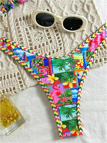 Wdirara Women's 2 قطعة استوائية الرسم Thong Bikini مجموعة مثلث سلسلة السباحة بدلة السباحة عالية قطع in Saudi Arabia