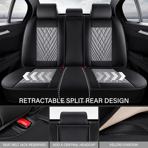 غطاء مقعد السيارة لتويوتا RAV4 2006-2024 ، غطاء مقعد رياضي مريح من Nappa Leather ، يسهل تثبيت أغطية مقعد السيارات مجموعة كاملة （Black & Gray） in Kuwait