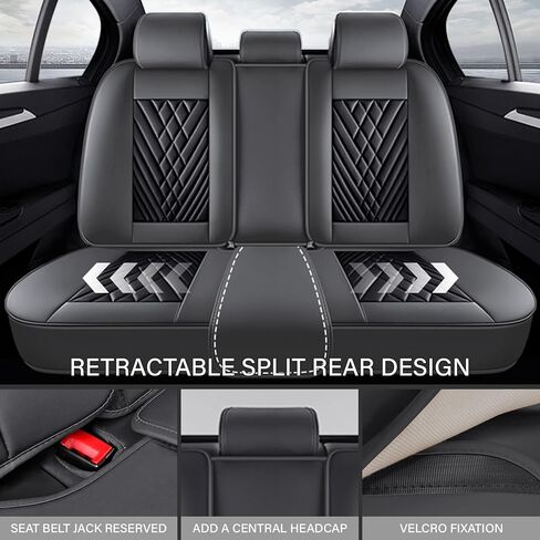 غطاء مقعد السيارة لتويوتا RAV4 2006-2024 ، غطاء مقعد رياضي مريح من Nappa Leather ، يسهل تثبيت أغطية مقعد السيارات مجموعة كاملة （Black & Gray） in Kuwait
