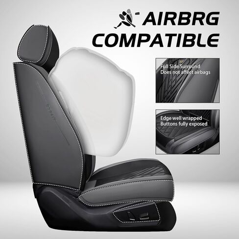 غطاء مقعد السيارة لتويوتا RAV4 2006-2024 ، غطاء مقعد رياضي مريح من Nappa Leather ، يسهل تثبيت أغطية مقعد السيارات مجموعة كاملة （Black & Gray） in Kuwait