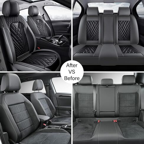 غطاء مقعد السيارة لتويوتا RAV4 2006-2024 ، غطاء مقعد رياضي مريح من Nappa Leather ، يسهل تثبيت أغطية مقعد السيارات مجموعة كاملة （Black & Gray） in Kuwait