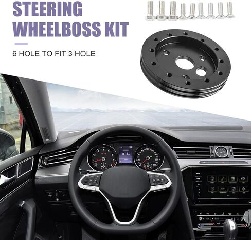 موصل قاعدة التوجيه 0.5 "لضبط السيارات ، 6 ثقوب إلى 3 ثقوب محول العجلة التوجيه ، إكسسوارات الإصلاح المحمولة ، Universal لمعظم السيارات (أسود) (أسود) in Kuwait