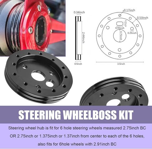 موصل قاعدة التوجيه 0.5 "لضبط السيارات ، 6 ثقوب إلى 3 ثقوب محول العجلة التوجيه ، إكسسوارات الإصلاح المحمولة ، Universal لمعظم السيارات (أسود) (أسود) in Kuwait