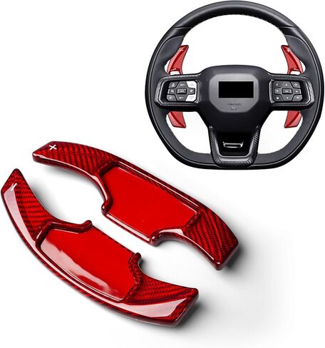 T-carbon Paddle Shifter Extensions Fits Mustang GT Ecoboost 2025; Real Glass Fiber Steering Wheel Paddles Shift Cover Trim Fits Mustang Dark Horse Mach-E 2023 2024 Gear Shift Accessories Glossy RED in Kuwait