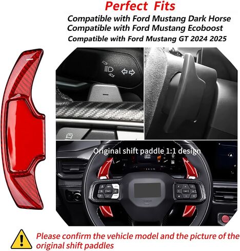 T-carbon Paddle Shifter Extensions Fits Mustang GT Ecoboost 2025; Real Glass Fiber Steering Wheel Paddles Shift Cover Trim Fits Mustang Dark Horse Mach-E 2023 2024 Gear Shift Accessories Glossy RED in Kuwait
