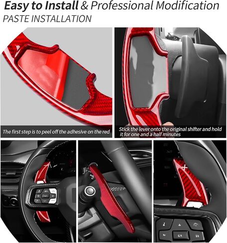 T-carbon Paddle Shifter Extensions Fits Mustang GT Ecoboost 2025; Real Glass Fiber Steering Wheel Paddles Shift Cover Trim Fits Mustang Dark Horse Mach-E 2023 2024 Gear Shift Accessories Glossy RED in Kuwait