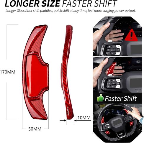 T-carbon Paddle Shifter Extensions Fits Mustang GT Ecoboost 2025; Real Glass Fiber Steering Wheel Paddles Shift Cover Trim Fits Mustang Dark Horse Mach-E 2023 2024 Gear Shift Accessories Glossy RED in Kuwait