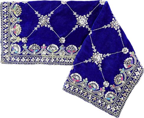 حصيرة زخرفية Aasan Velvet Pooja قطعة قماش زخرفية كبيرة للأغراض الهندية التقليدية التقليدية المهرجان بوجا ديكورات السنة الجديدة البند البند (الحجم: -20 بوصة × 12 بوصة) (أزرق) in Saudi Arabia