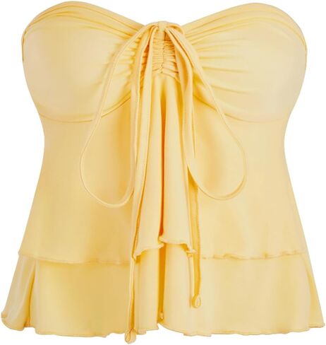Milumia Women Tie Front Ruched Tube Tops Y2k Ruffle Going Out Halter Tops in Saudi Arabia