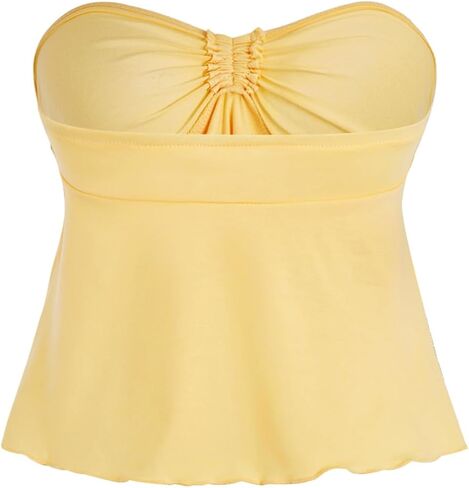 Milumia Women Tie Front Ruched Tube Tops Y2k Ruffle Going Out Halter Tops in Saudi Arabia
