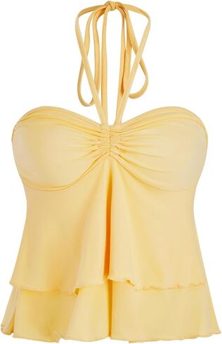 Milumia Women Tie Front Ruched Tube Tops Y2k Ruffle Going Out Halter Tops in Saudi Arabia