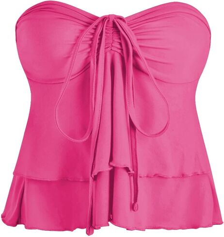 Milumia Women Tie Front Ruched Tube Tops Y2k Ruffle Going Out Halter Tops in Saudi Arabia