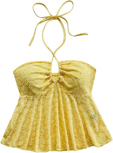 Milumia Women's Boho Textured Halter Top Pleated Ruffle Hem Summer Cami Tops in Saudi Arabia