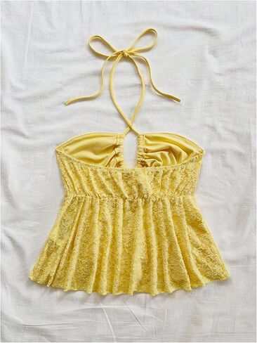Milumia Women's Boho Textured Halter Top Pleated Ruffle Hem Summer Cami Tops in Saudi Arabia