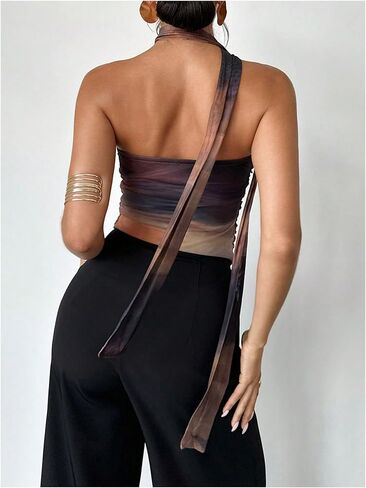 Milumia نساء ربطة الصبغة أنبوب TOP Y2K RUCHED BACKLING BANDEAU مع وشاح in Kuwait