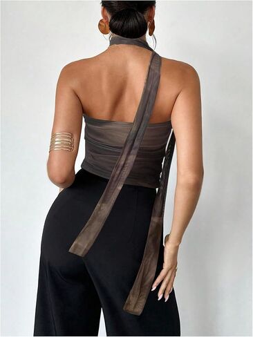 Milumia نساء ربطة الصبغة أنبوب TOP Y2K RUCHED BACKLING BANDEAU مع وشاح in Kuwait
