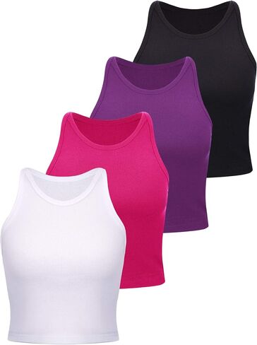 4 Pieces Basic Crop Tank Tops Women Racerback Crop Tops Cotton Sport for Girls Lady Daily Wearing in Saudi Arabia