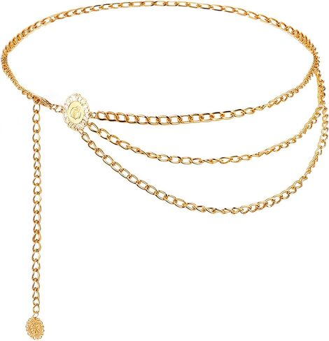 Multilayer Metal Waist Chain Belt for Women, Fashion Adjustable Gold Belts for Woman Body Belly Chain for Women Dress Jeans Trousers Western Accessories for Female Gift for Friends Lover in Saudi Arabia