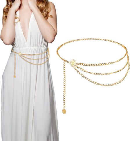 Multilayer Metal Waist Chain Belt for Women, Fashion Adjustable Gold Belts for Woman Body Belly Chain for Women Dress Jeans Trousers Western Accessories for Female Gift for Friends Lover in Saudi Arabia