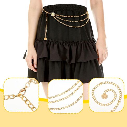 Multilayer Metal Waist Chain Belt for Women, Fashion Adjustable Gold Belts for Woman Body Belly Chain for Women Dress Jeans Trousers Western Accessories for Female Gift for Friends Lover in Saudi Arabia