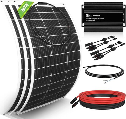 ECO-WORTHY 130W Flexible Solar Panel Kit for Golf Cart,520wh/day Generation, Charge While Driving, Extend Battery Life,Go Further：1pc 130W Solar Panel+48V/60V/72V MPPT Boost Charge Controller in Kuwait
