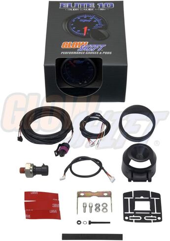 Glowshift Elite 10 Color 60 PSI Boost Gauge Kit - تشمل مستشعر الضغط الإلكتروني - الاتصال الهاتفي الأسود - عدسة ملونة - وظيفة استدعاء الذروة - لشاحنات الديزل - 2-1/16 "52 ملم in Saudi Arabia