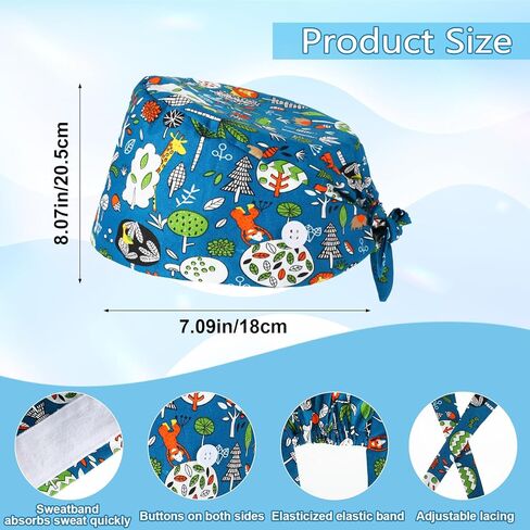 2Pcs Scrub Caps Women, Nursing Hats with Buttons & Sweatband Adjustable Bouffant Working Cap Surgery Cap Women in Kuwait