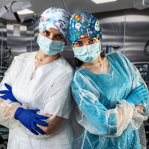 2Pcs Scrub Caps Women, Nursing Hats with Buttons & Sweatband Adjustable Bouffant Working Cap Surgery Cap Women in Kuwait