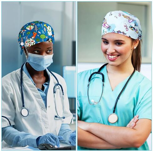 2Pcs Scrub Caps Women, Nursing Hats with Buttons & Sweatband Adjustable Bouffant Working Cap Surgery Cap Women in Kuwait