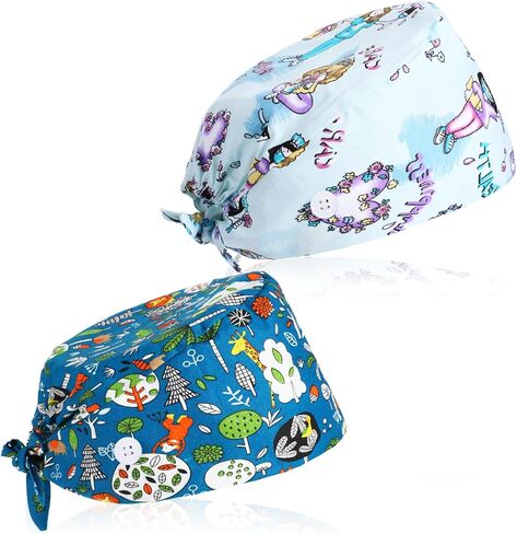 2Pcs Scrub Caps Women, Nursing Hats with Buttons & Sweatband Adjustable Bouffant Working Cap Surgery Cap Women in Kuwait