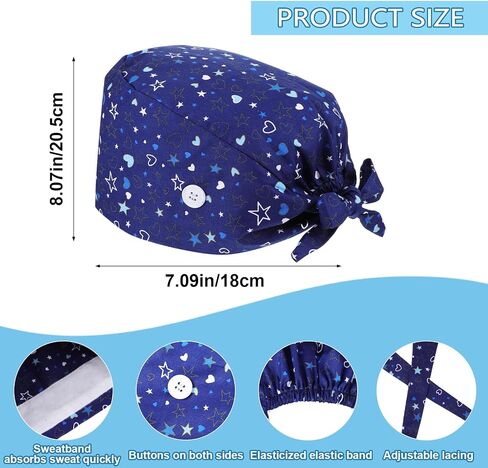2Pcs Scrub Caps Women, Nursing Hats with Buttons & Sweatband Adjustable Bouffant Working Cap Surgery Cap Women in Kuwait