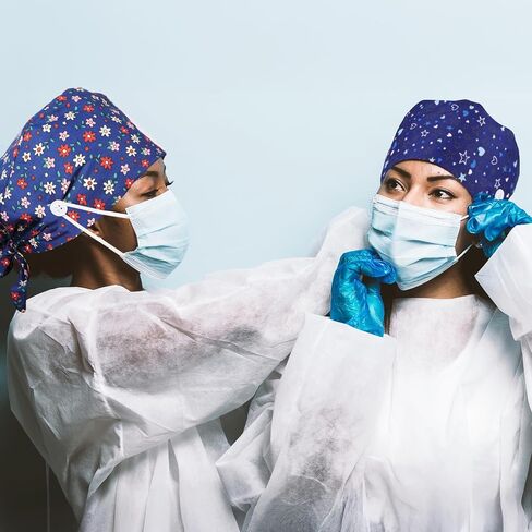 2Pcs Scrub Caps Women, Nursing Hats with Buttons & Sweatband Adjustable Bouffant Working Cap Surgery Cap Women in Kuwait