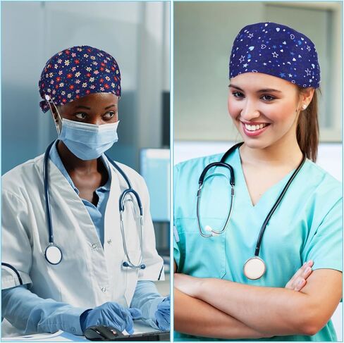 2Pcs Scrub Caps Women, Nursing Hats with Buttons & Sweatband Adjustable Bouffant Working Cap Surgery Cap Women in Kuwait