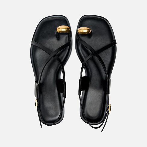 Lymphvity Women's Metal Toe Ring Strappy Flat Sandals Open Square Toe Gladiator Lace Up Sandals With Buckle Strap Casual Summer Beach Slides Sandal in Kuwait